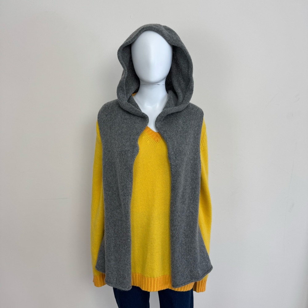 Eileen Fisher Wool Mohair Knit Open Front Hooded Hood Gray Vest Sweater Sz S - Picture 3 of 12